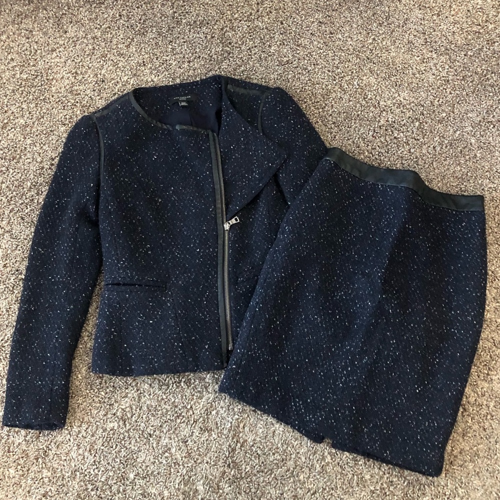 Tweed moto jacket suite with leather trim